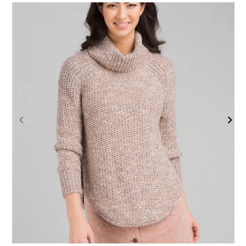 Prana‎ Callisto Marled Oatmeal Wool Alpaca Blend Cowl Neck Chunky Knit Sweater M